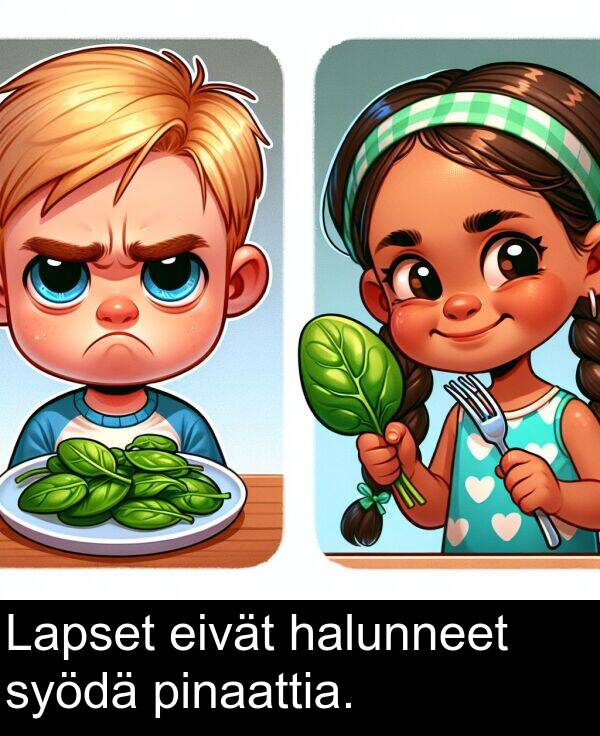 halunneet: Lapset eivät halunneet syödä pinaattia.