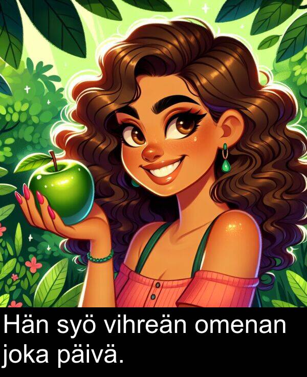 joka: Hän syö vihreän omenan joka päivä.