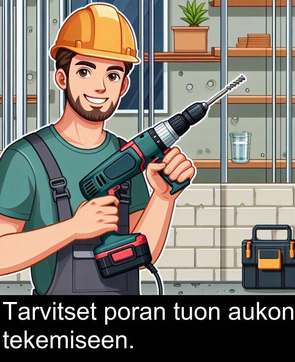tuon: Tarvitset poran tuon aukon tekemiseen.