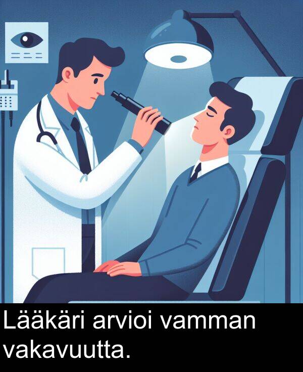 vakavuutta: Lääkäri arvioi vamman vakavuutta.