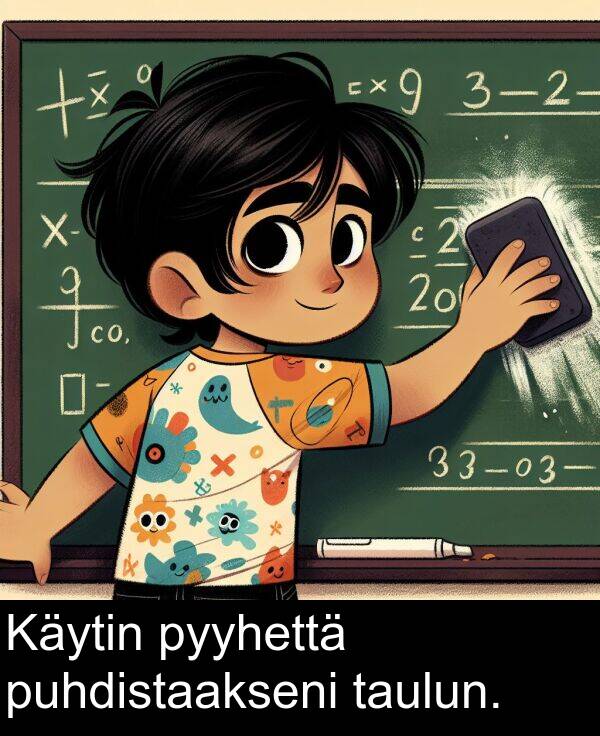 puhdistaakseni: Käytin pyyhettä puhdistaakseni taulun.