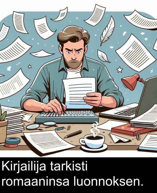 luonnoksen: Kirjailija tarkisti romaaninsa luonnoksen.