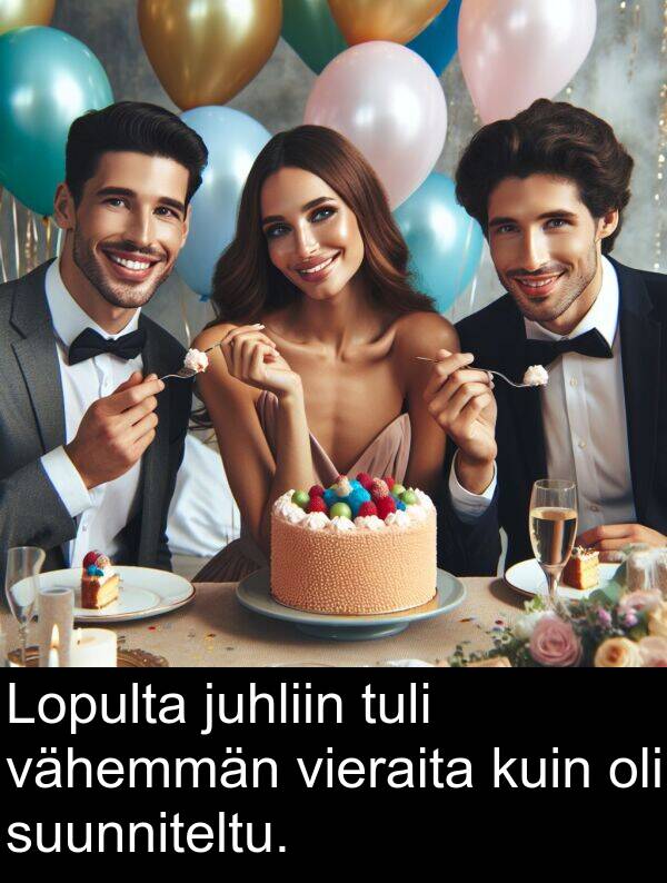 suunniteltu: Lopulta juhliin tuli vähemmän vieraita kuin oli suunniteltu.