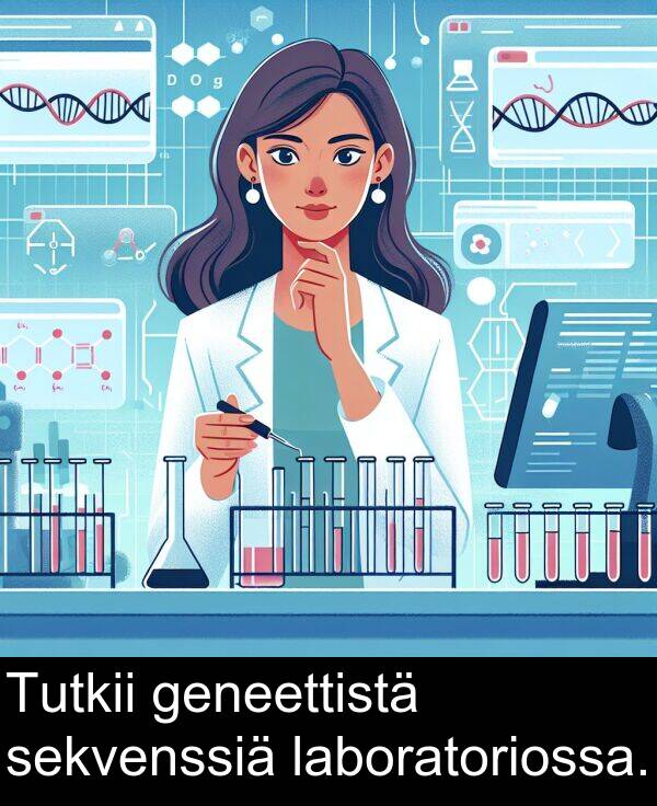 sekvenssiä: Tutkii geneettistä sekvenssiä laboratoriossa.