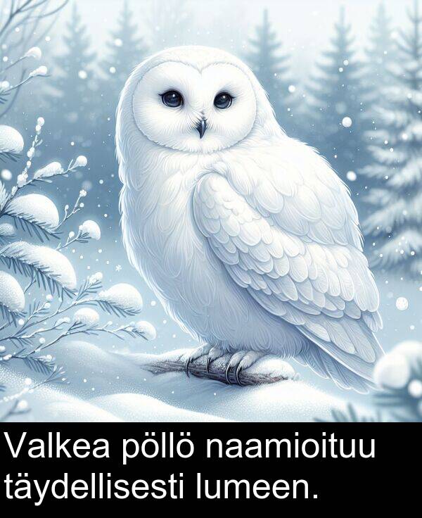 naamioituu: Valkea pöllö naamioituu täydellisesti lumeen.