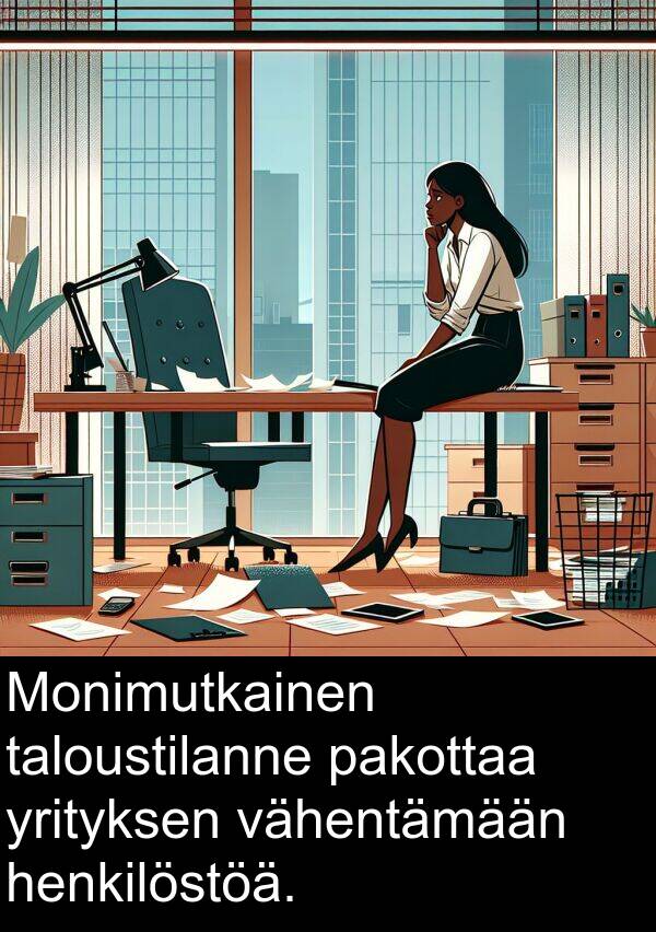 pakottaa: Monimutkainen taloustilanne pakottaa yrityksen vähentämään henkilöstöä.