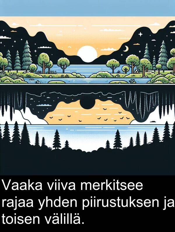 yhden: Vaaka viiva merkitsee rajaa yhden piirustuksen ja toisen välillä.