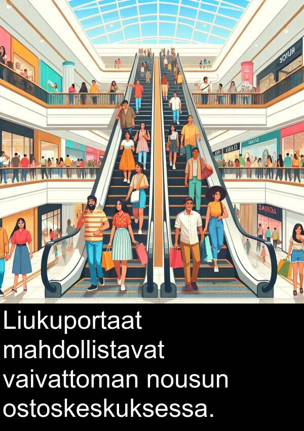 vaivattoman: Liukuportaat mahdollistavat vaivattoman nousun ostoskeskuksessa.