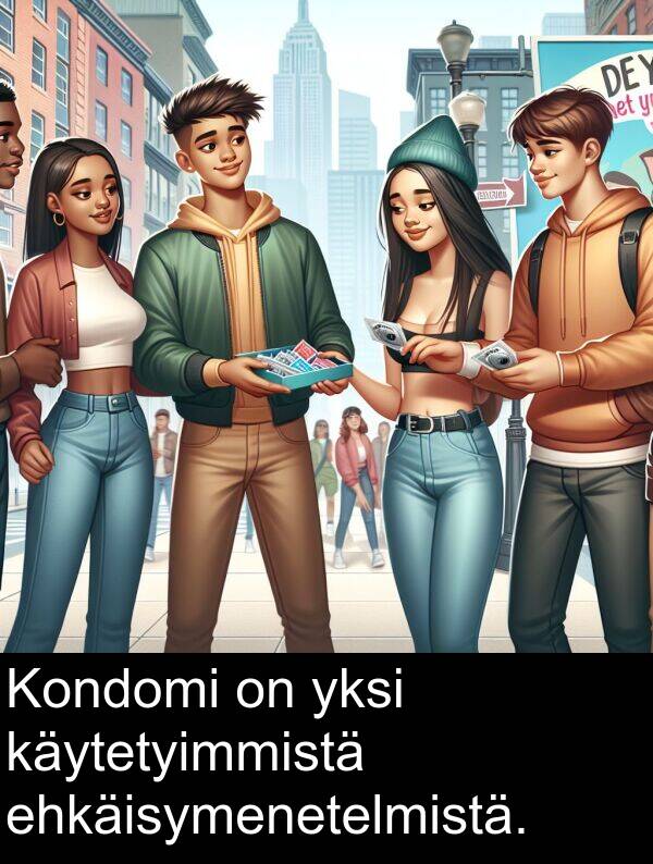 ehkäisymenetelmistä: Kondomi on yksi käytetyimmistä ehkäisymenetelmistä.