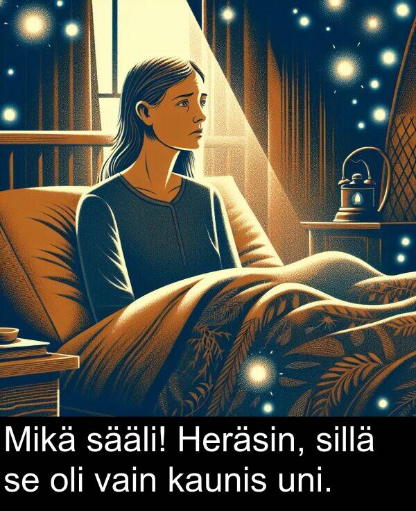 sillä: Mikä sääli! Heräsin, sillä se oli vain kaunis uni.