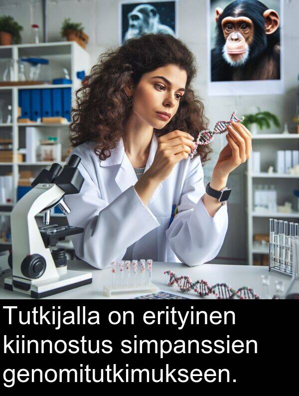 genomitutkimukseen: Tutkijalla on erityinen kiinnostus simpanssien genomitutkimukseen.