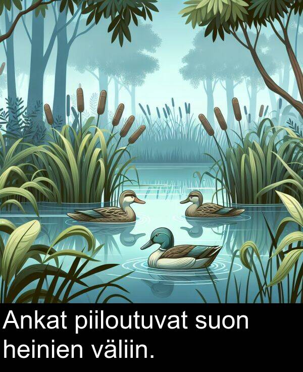 suon: Ankat piiloutuvat suon heinien väliin.