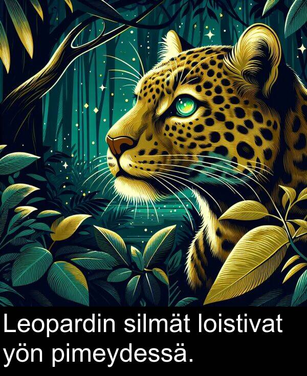 silmät: Leopardin silmät loistivat yön pimeydessä.