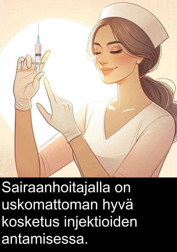 hyvä: Sairaanhoitajalla on uskomattoman hyvä kosketus injektioiden antamisessa.