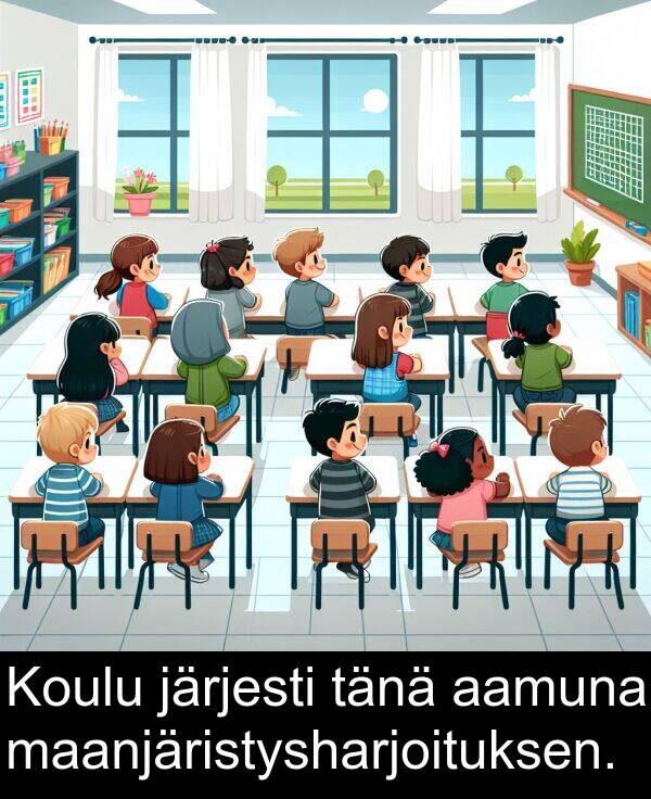 maanjäristysharjoituksen: Koulu järjesti tänä aamuna maanjäristysharjoituksen.