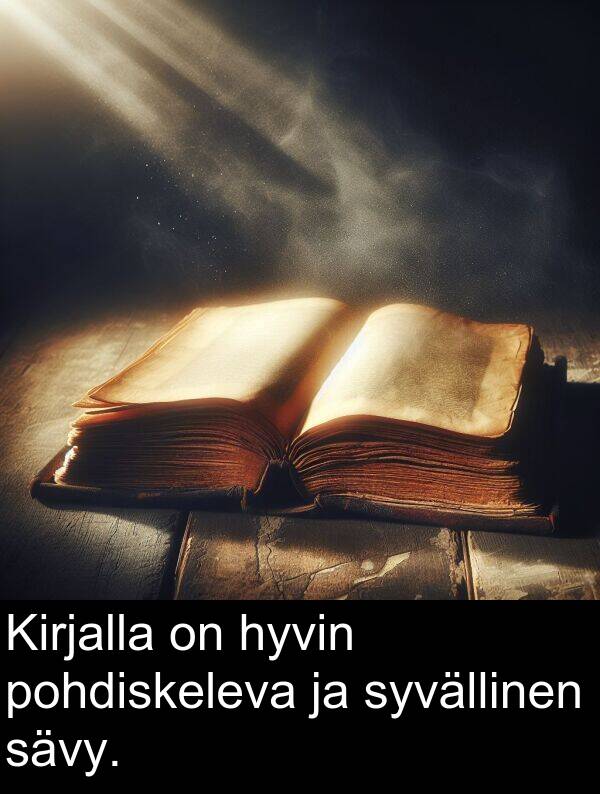 sävy: Kirjalla on hyvin pohdiskeleva ja syvällinen sävy.