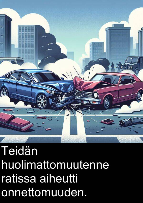 onnettomuuden: Teidän huolimattomuutenne ratissa aiheutti onnettomuuden.