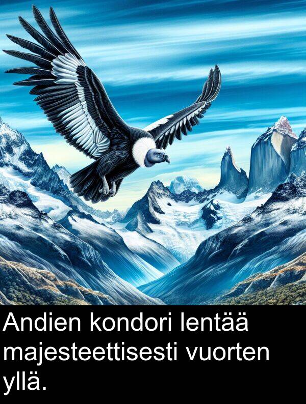 lentää: Andien kondori lentää majesteettisesti vuorten yllä.
