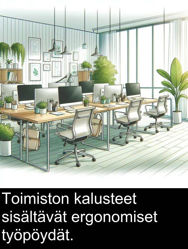 sisältävät: Toimiston kalusteet sisältävät ergonomiset työpöydät.