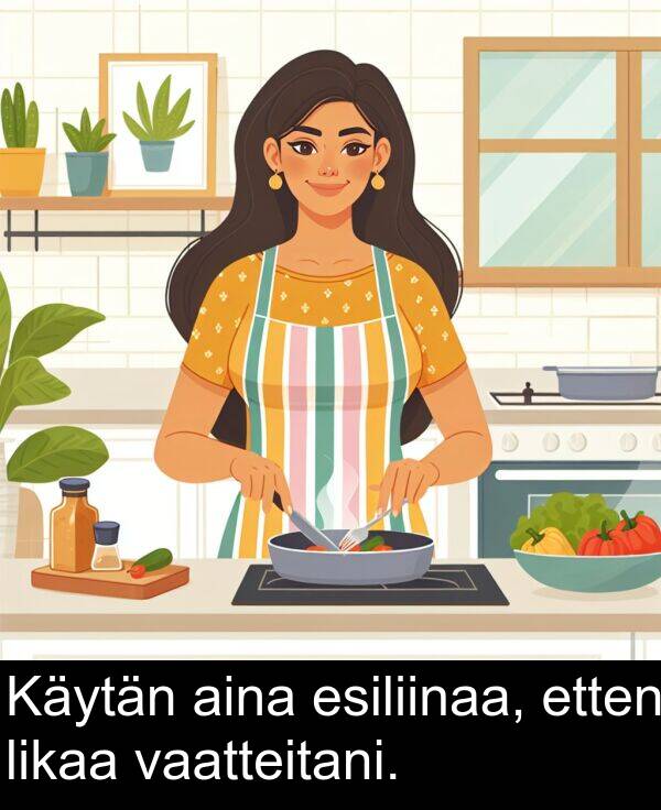 vaatteitani: Käytän aina esiliinaa, etten likaa vaatteitani.