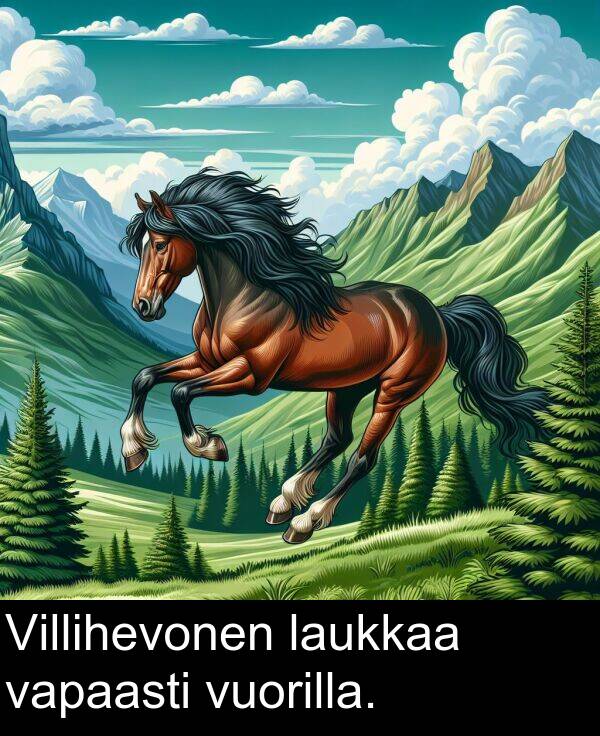 vapaasti: Villihevonen laukkaa vapaasti vuorilla.