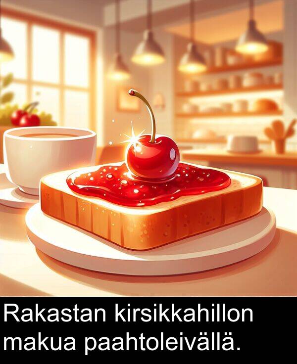 paahtoleivällä: Rakastan kirsikkahillon makua paahtoleivällä.