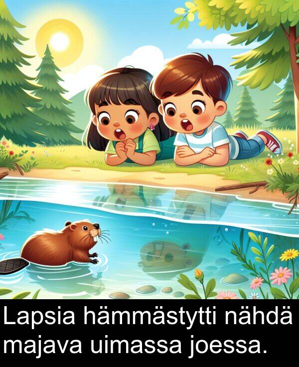 uimassa: Lapsia hämmästytti nähdä majava uimassa joessa.