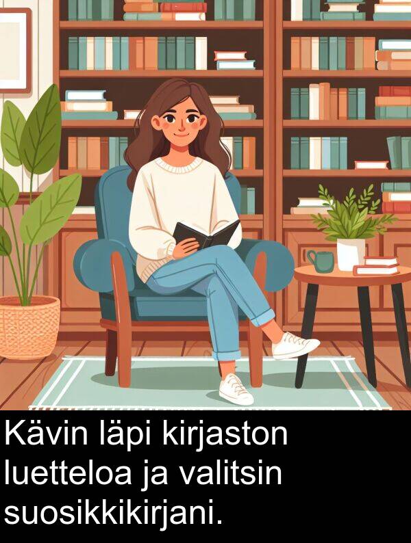 suosikkikirjani: Kävin läpi kirjaston luetteloa ja valitsin suosikkikirjani.