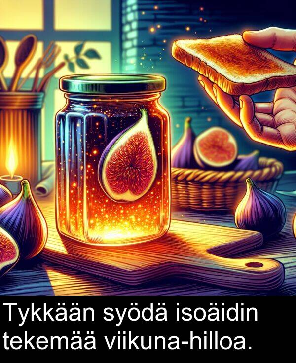 syödä: Tykkään syödä isoäidin tekemää viikuna-hilloa.