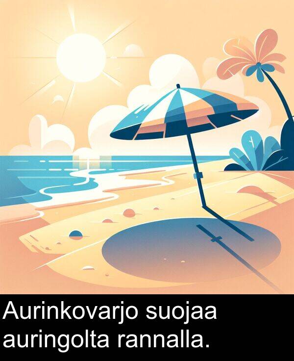 suojaa: Aurinkovarjo suojaa auringolta rannalla.