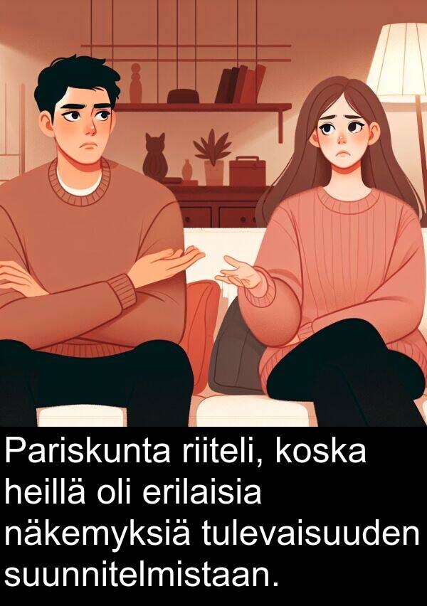 suunnitelmistaan: Pariskunta riiteli, koska heillä oli erilaisia näkemyksiä tulevaisuuden suunnitelmistaan.