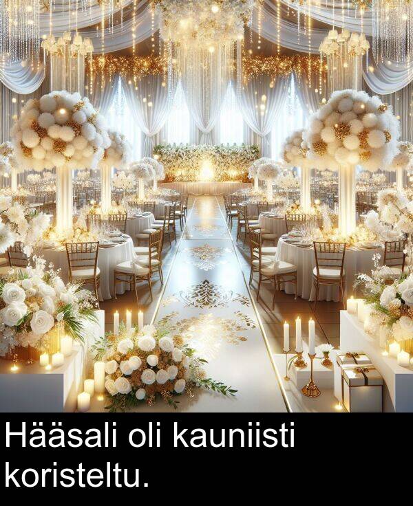 oli: Hääsali oli kauniisti koristeltu.
