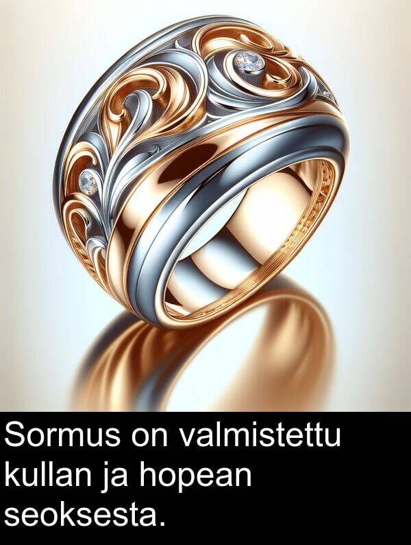 seoksesta: Sormus on valmistettu kullan ja hopean seoksesta.