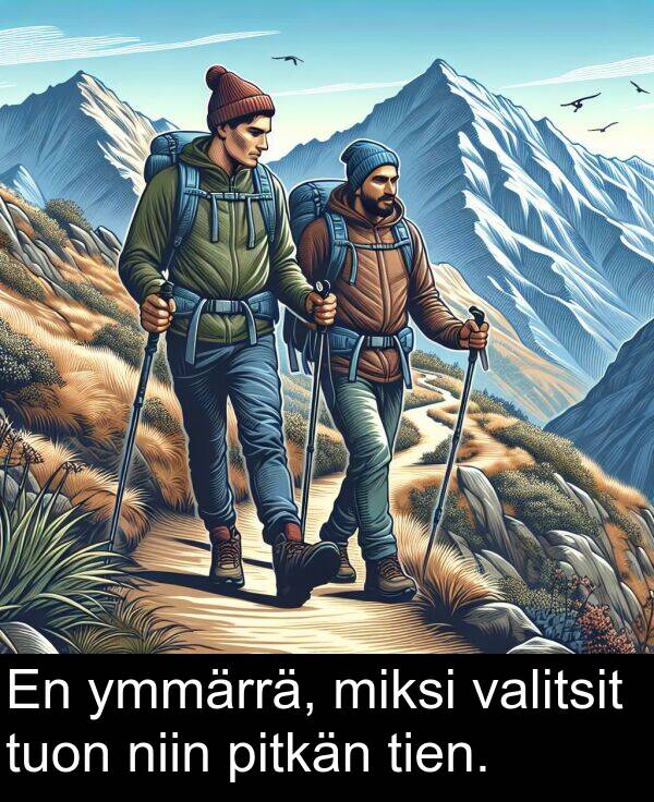 tuon: En ymmärrä, miksi valitsit tuon niin pitkän tien.