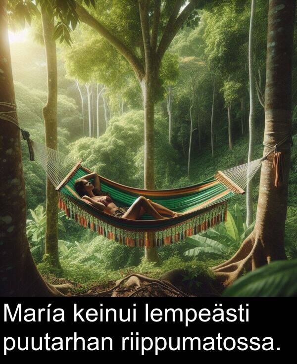 puutarhan: María keinui lempeästi puutarhan riippumatossa.