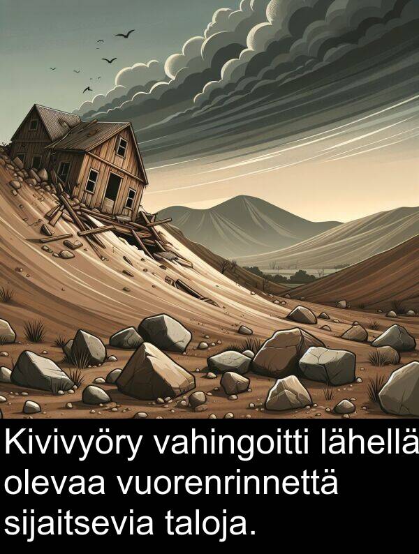 taloja: Kivivyöry vahingoitti lähellä olevaa vuorenrinnettä sijaitsevia taloja.