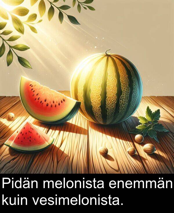 vesimelonista: Pidän melonista enemmän kuin vesimelonista.