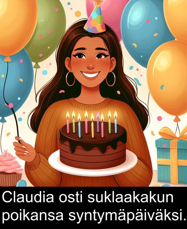 suklaakakun: Claudia osti suklaakakun poikansa syntymäpäiväksi.