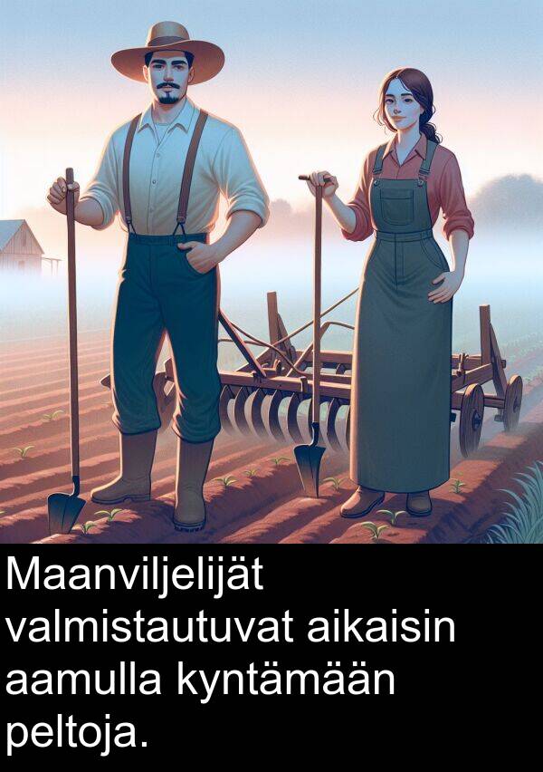 aamulla: Maanviljelijät valmistautuvat aikaisin aamulla kyntämään peltoja.