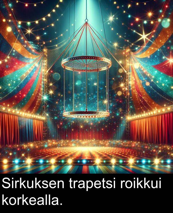 roikkui: Sirkuksen trapetsi roikkui korkealla.