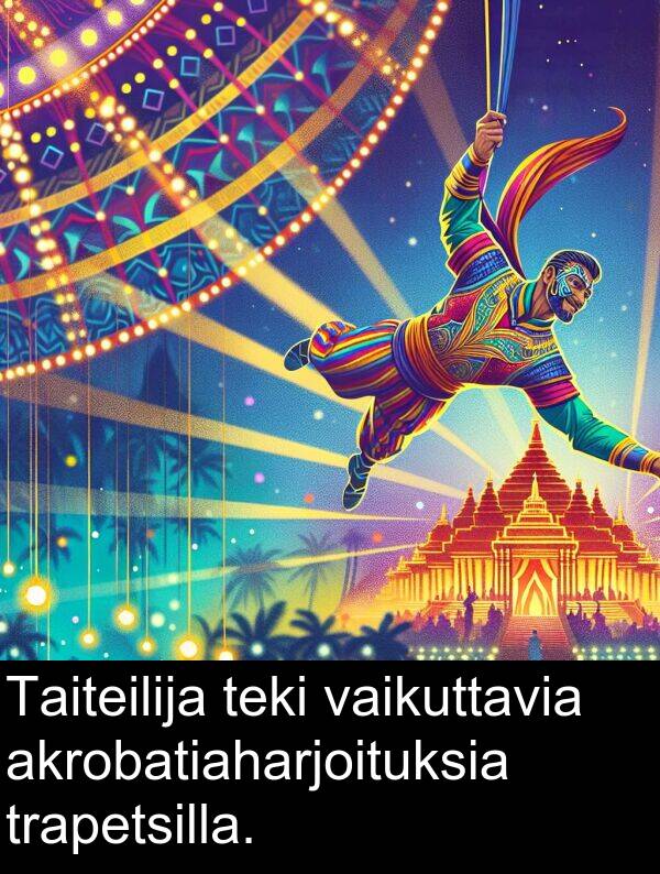 akrobatiaharjoituksia: Taiteilija teki vaikuttavia akrobatiaharjoituksia trapetsilla.