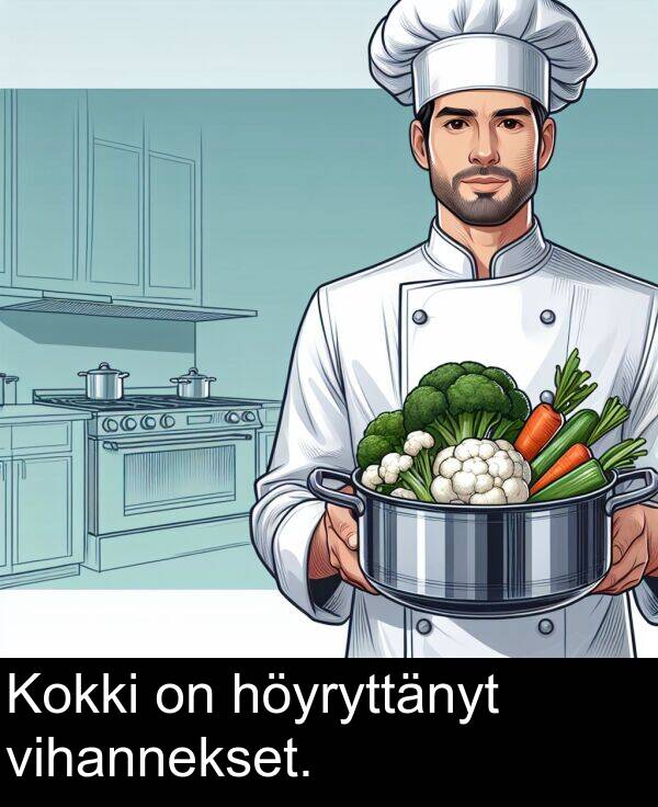 vihannekset: Kokki on höyryttänyt vihannekset.