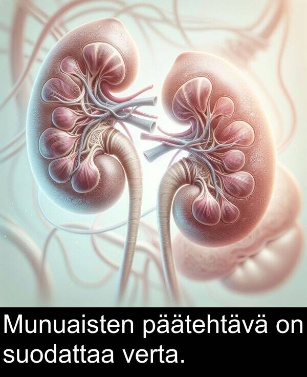 päätehtävä: Munuaisten päätehtävä on suodattaa verta.