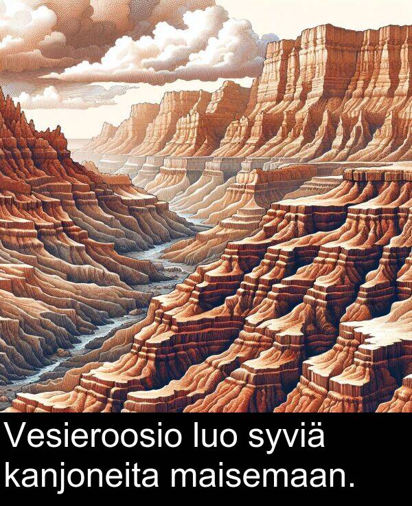 syviä: Vesieroosio luo syviä kanjoneita maisemaan.