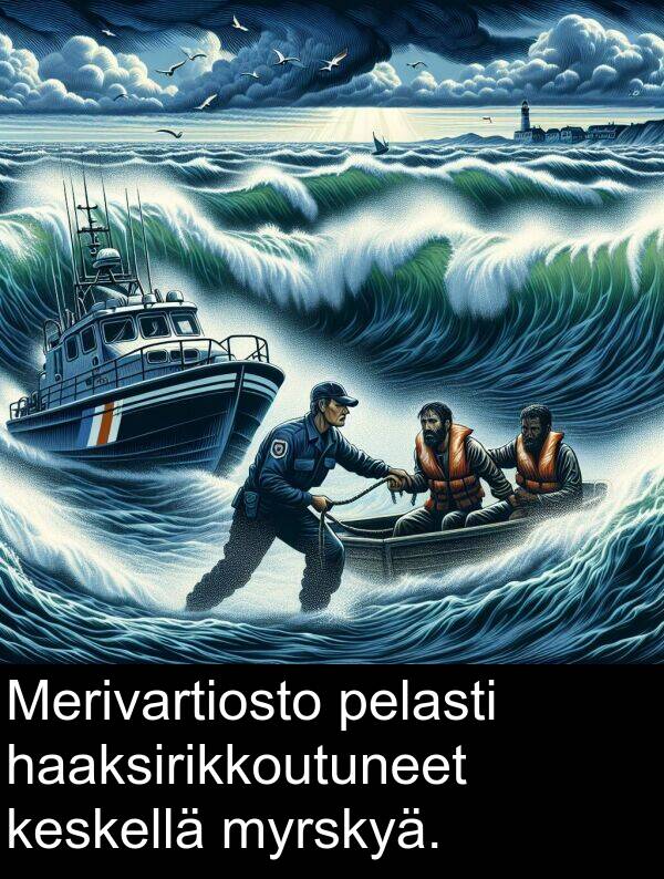 pelasti: Merivartiosto pelasti haaksirikkoutuneet keskellä myrskyä.