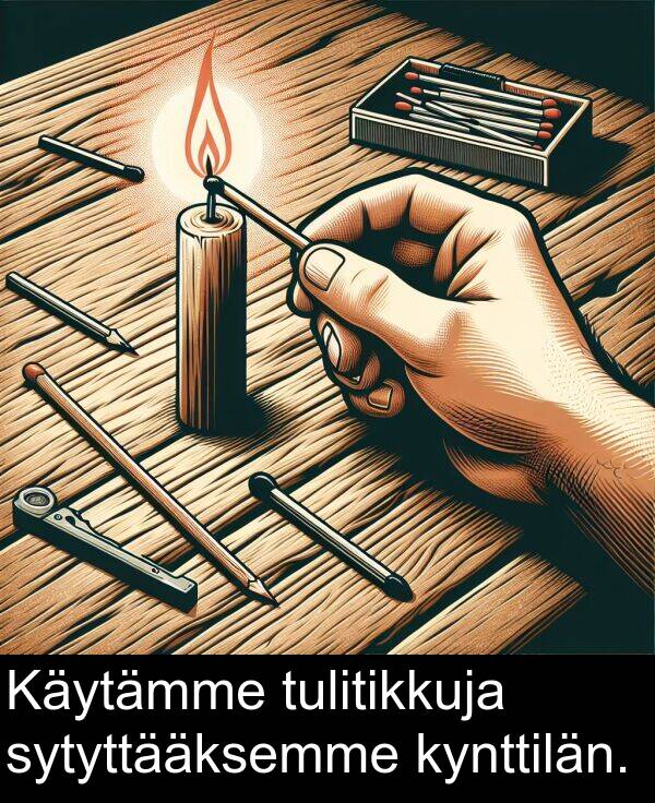 sytyttääksemme: Käytämme tulitikkuja sytyttääksemme kynttilän.