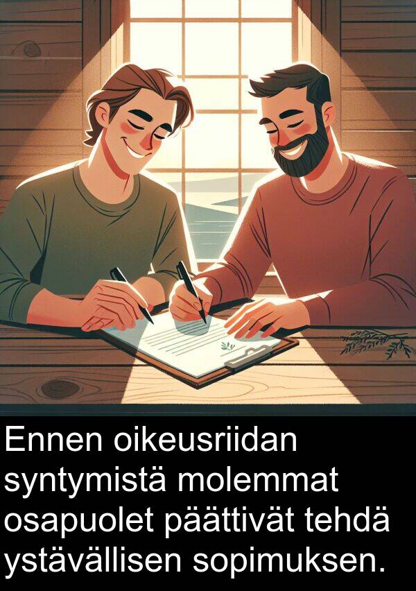 oikeusriidan: Ennen oikeusriidan syntymistä molemmat osapuolet päättivät tehdä ystävällisen sopimuksen.