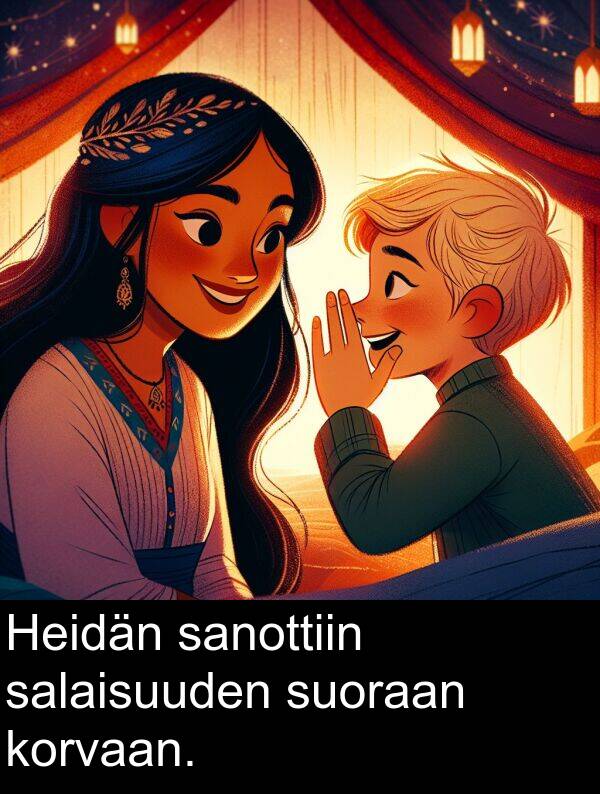 suoraan: Heidän sanottiin salaisuuden suoraan korvaan.