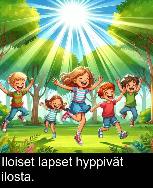lapset: Iloiset lapset hyppivät ilosta.