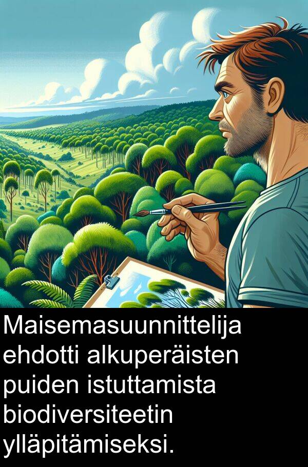 biodiversiteetin: Maisemasuunnittelija ehdotti alkuperäisten puiden istuttamista biodiversiteetin ylläpitämiseksi.